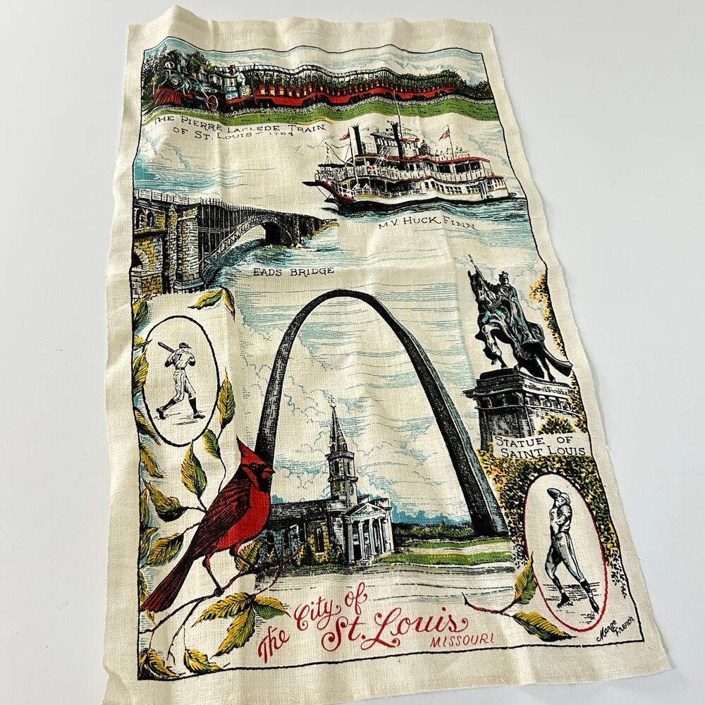 Vintage City of St. Louis Souvenir Tea Towel Marge French Linen Blend Unused